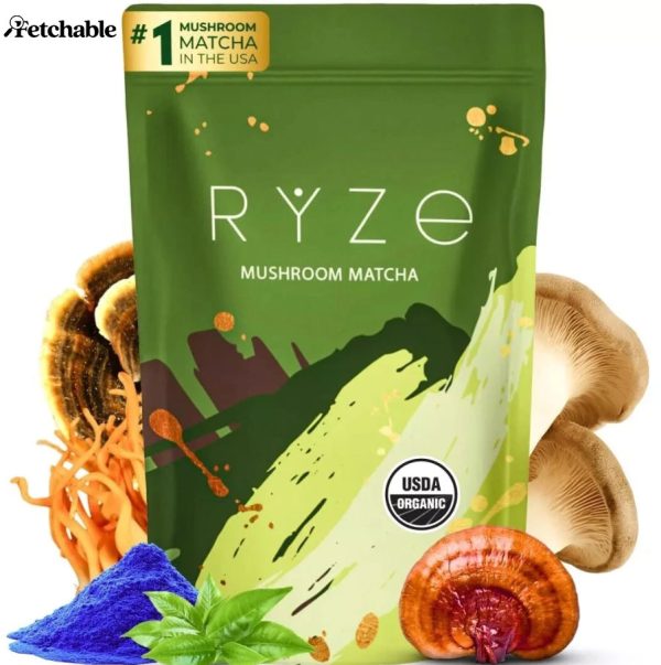 Organic RYZE Mushroom Matcha, USDA Organic with 6 Adaptogenic Mushrooms
