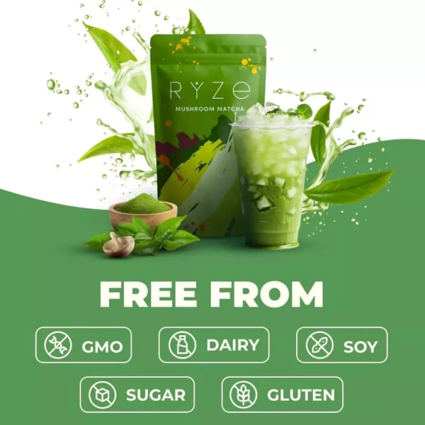 Organic RYZE Mushroom Matcha, USDA Organic with 6 Adaptogenic Mushrooms